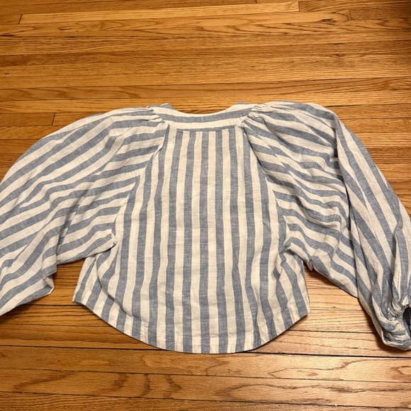 Anthropologie Striped Linen Dolman Lace Up Crop Boho Top XS - Picture 5 of 5